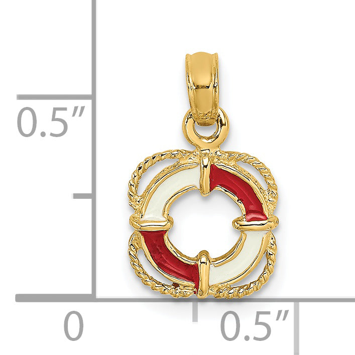14K Red and White Enameled Lifesaver Ring Charm
