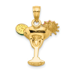 14K Enameled Margarita Drink w/ Umbrella and Lime Charm