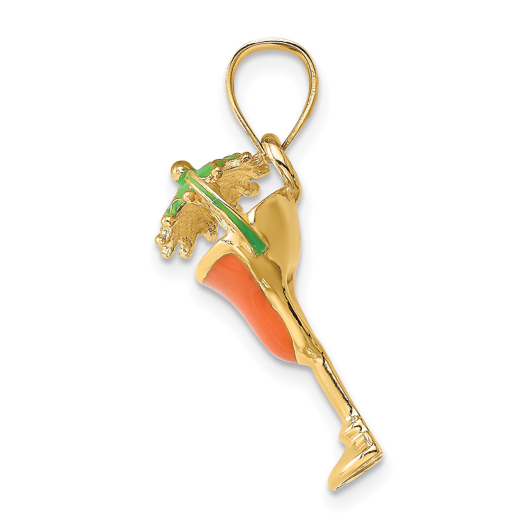 14K Orange Enameled Margarita Drink w/Umbrella and Lime Charm