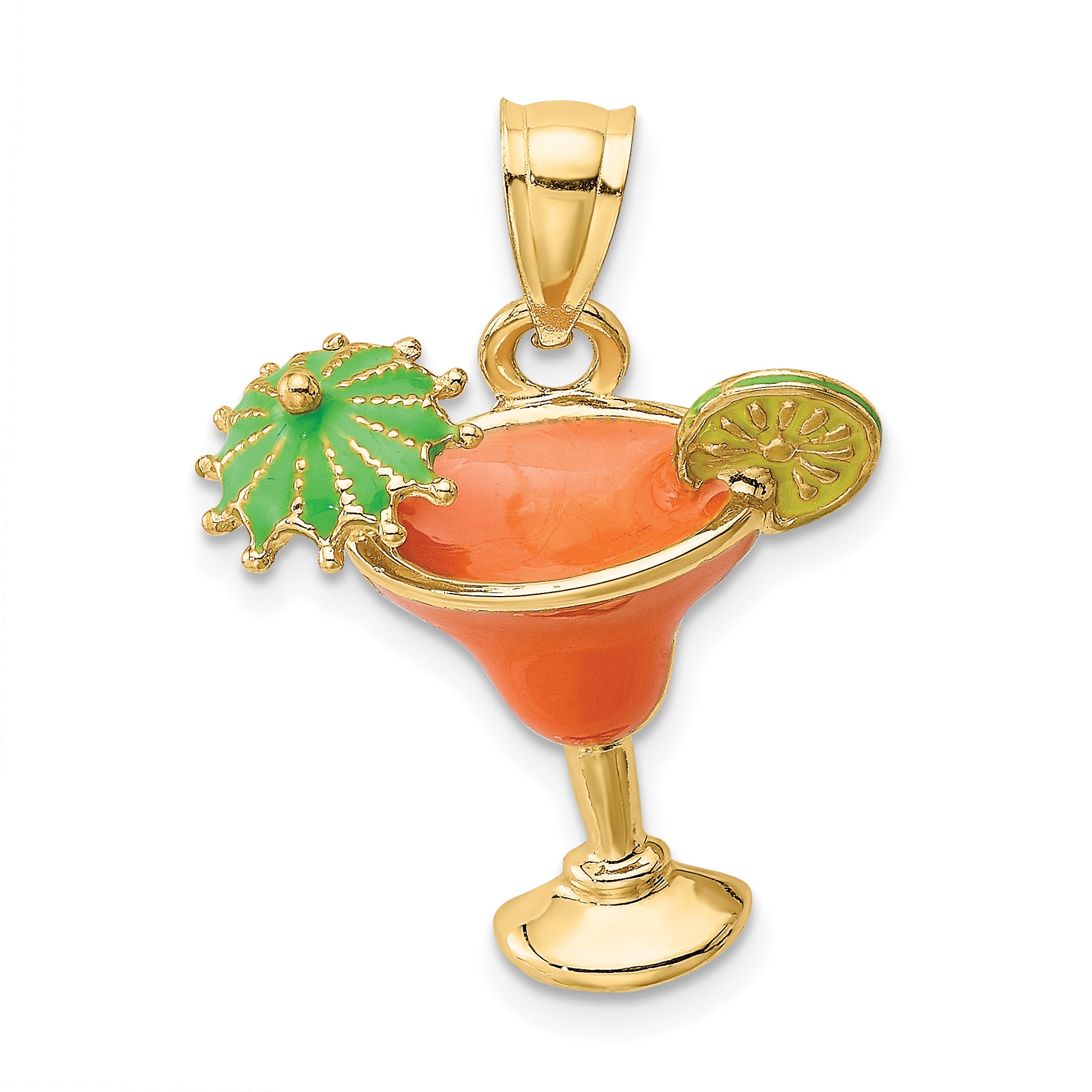 14K Orange Enameled Margarita Drink w/Umbrella and Lime Charm Main image