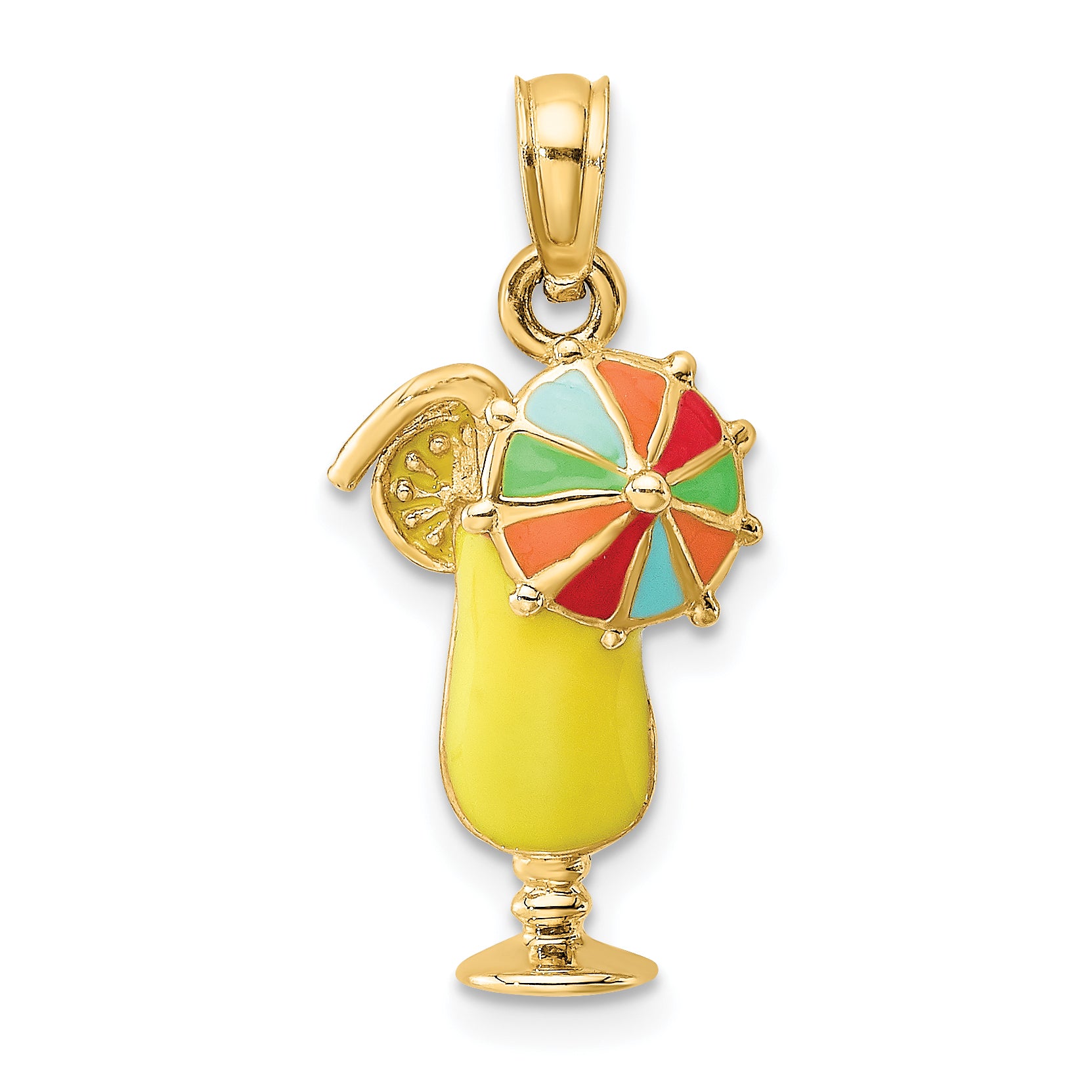 14K Yellow Enamel Drink w/Multi-Colored Umbrella Charm Main image
