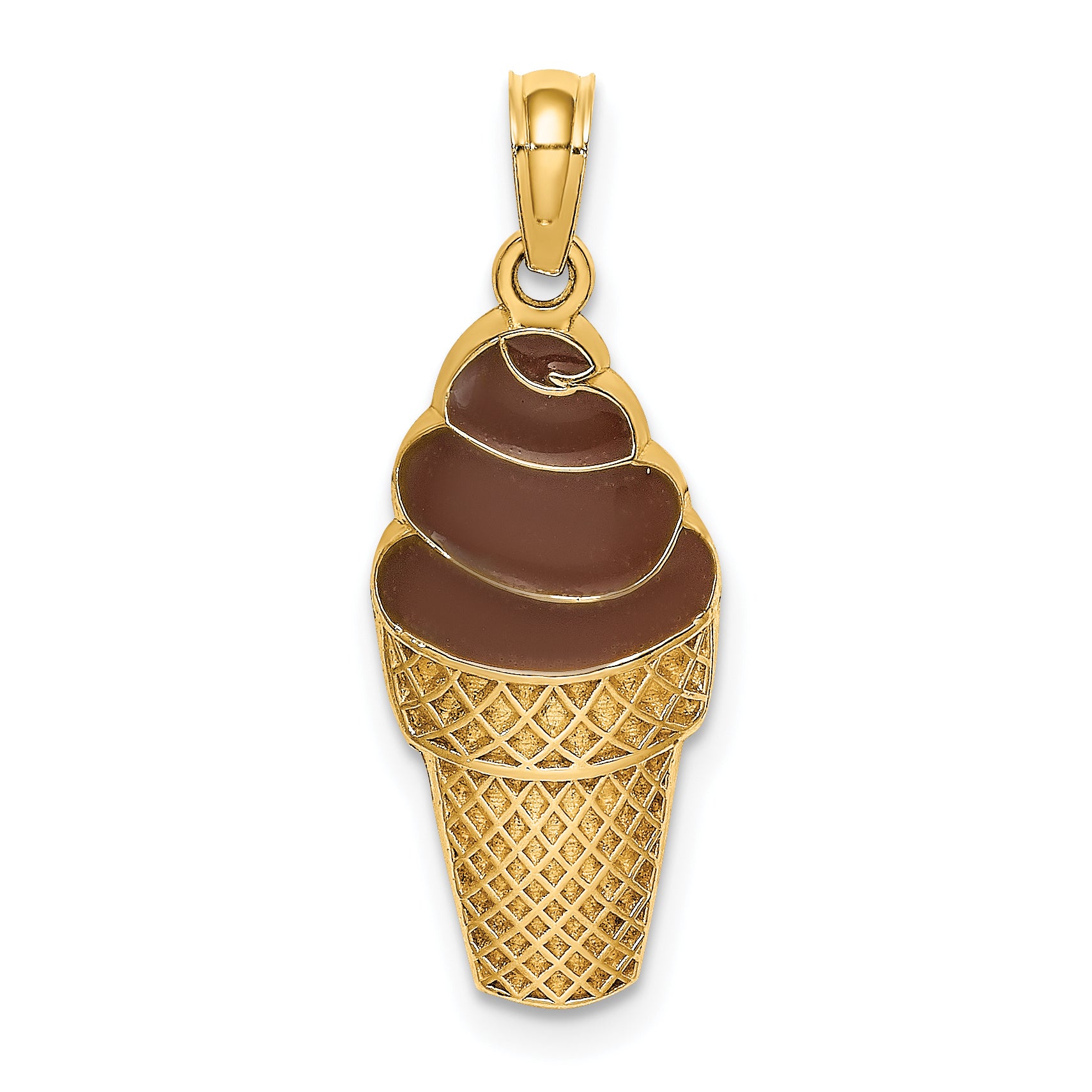 14K w/Brown Enamel Chocolate Ice Cream Cone  Charm