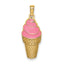 14K Pink Enameled Strawberry Ice Cream Cone Charm