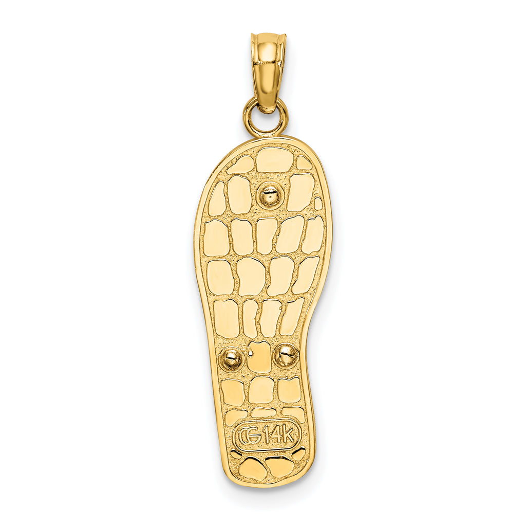 14K Rhodium 3D Enamel Pink Flowers On Blue Stripes Flip-Flop Charm