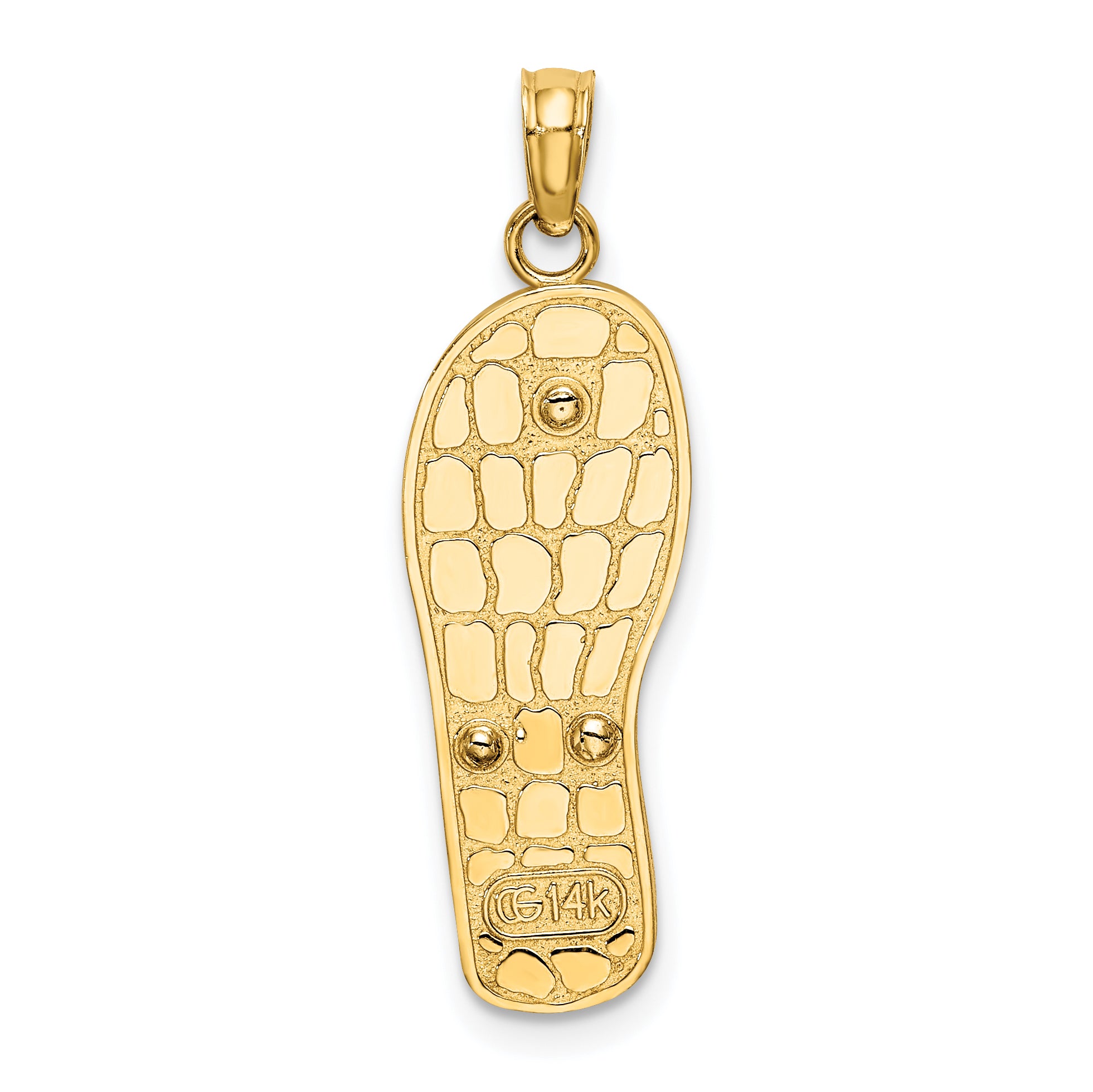 14K Rhodium 3D Enamel Pink Flowers On Blue Stripes Flip-Flop Charm