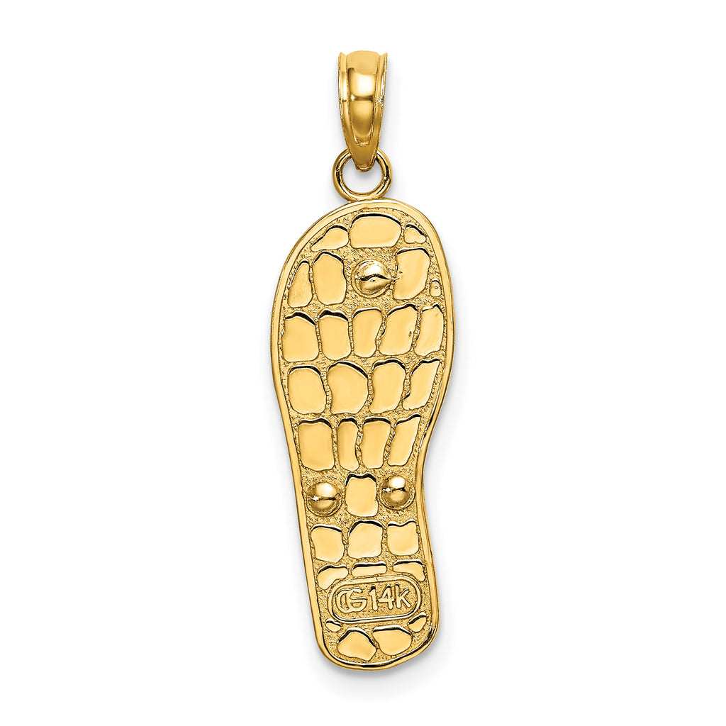 14K w/Rhodium 3D Enamel Fuschia and White Flowers On Aqua Flip-Flop Charm