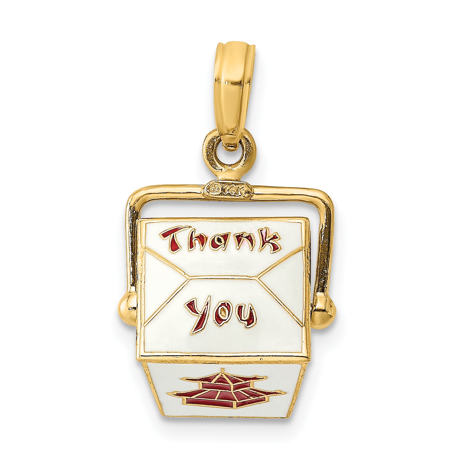 14K 3-D Enameled Moveable Chinese Take-Out Box Charm