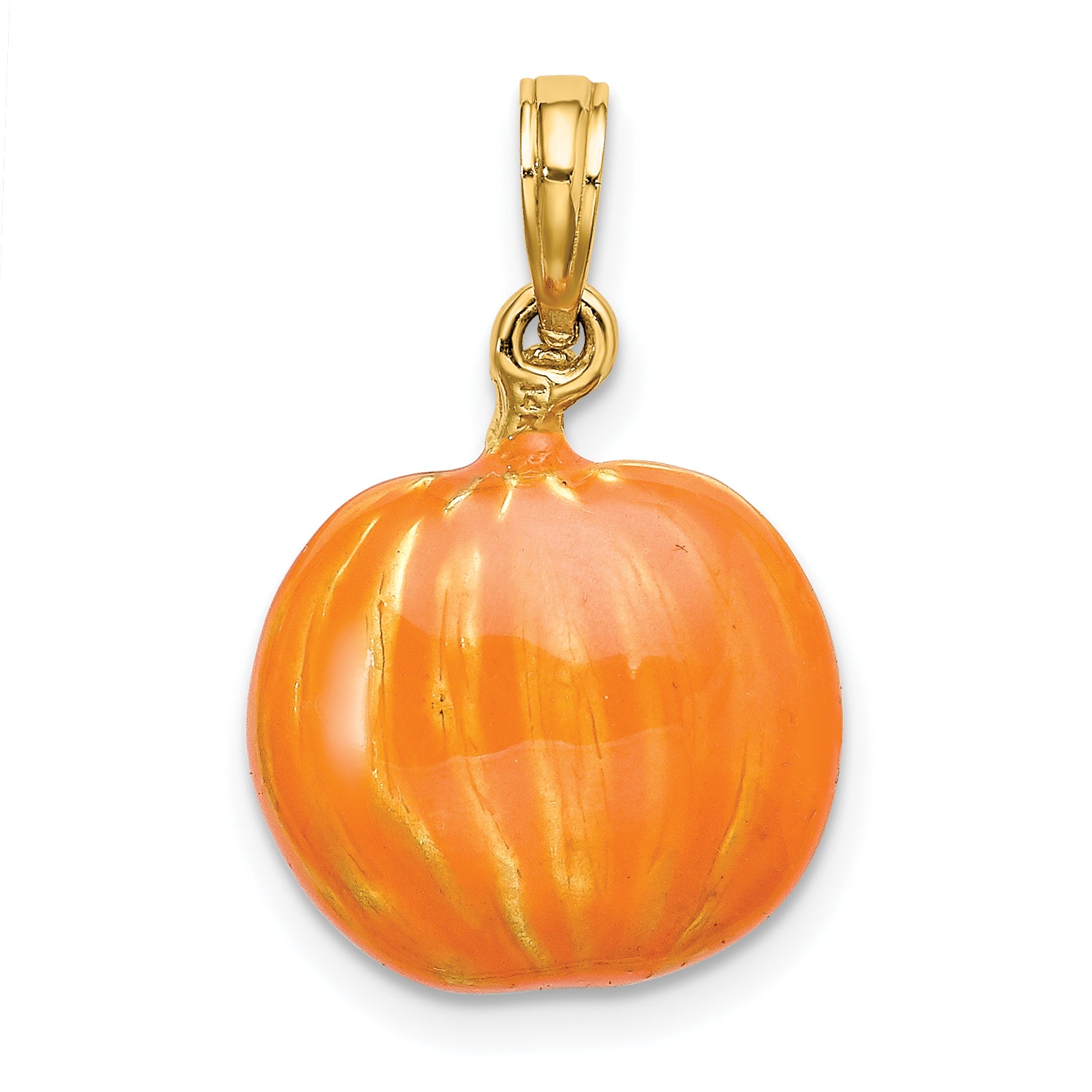 14K 3-D Enameled Pumpkin w/Black Cat and Moon Charm