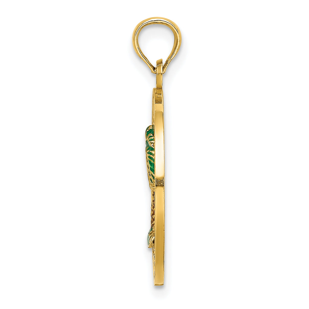 14K BLUFFTON SC Circle Enameled Palm Tree Charm