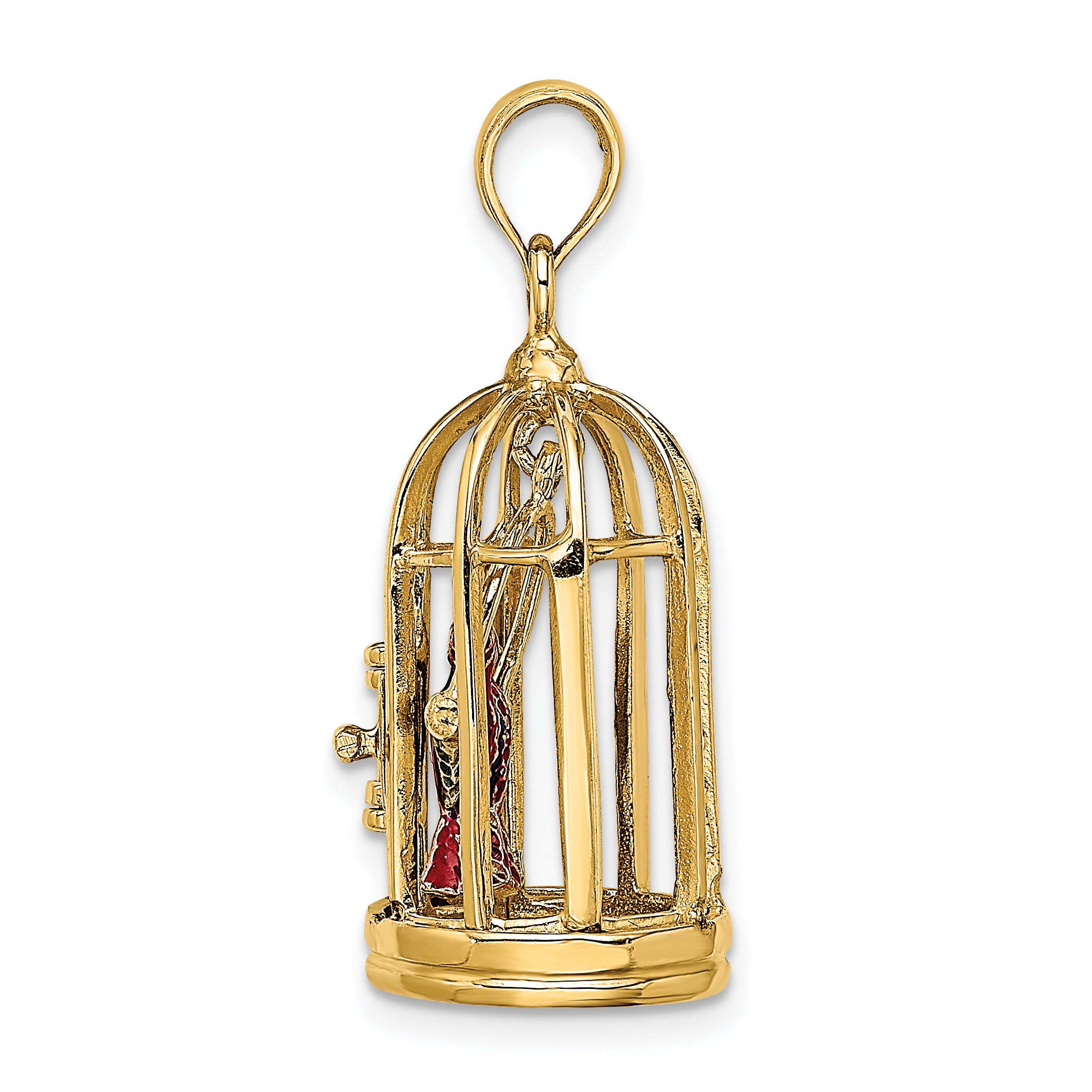 14K w/ Enamel 3-D Bird Cage w/ 2 Birds and Doors Open Charm Secondary image