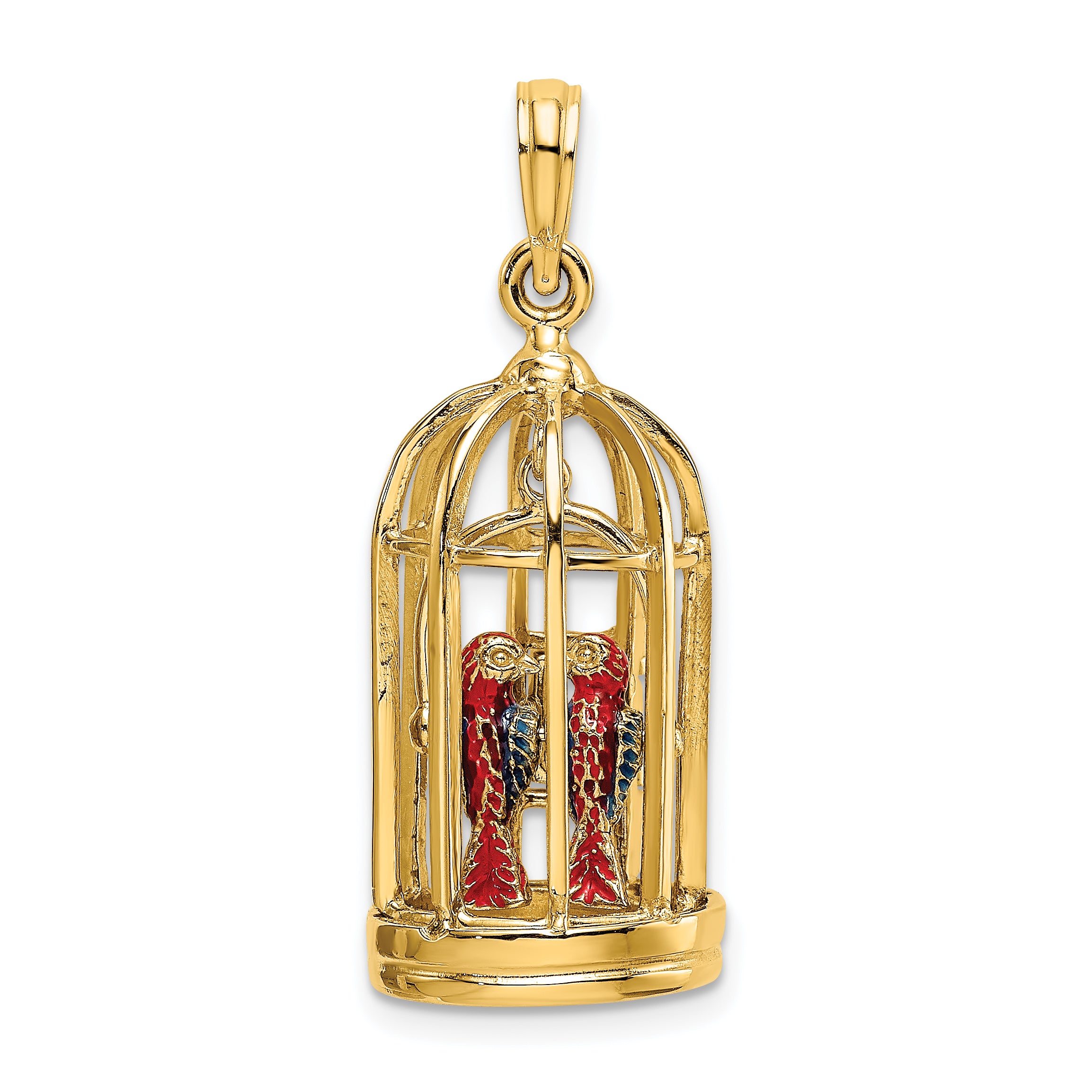 14K w/ Enamel 3-D Bird Cage w/ 2 Birds and Doors Open Charm Main image