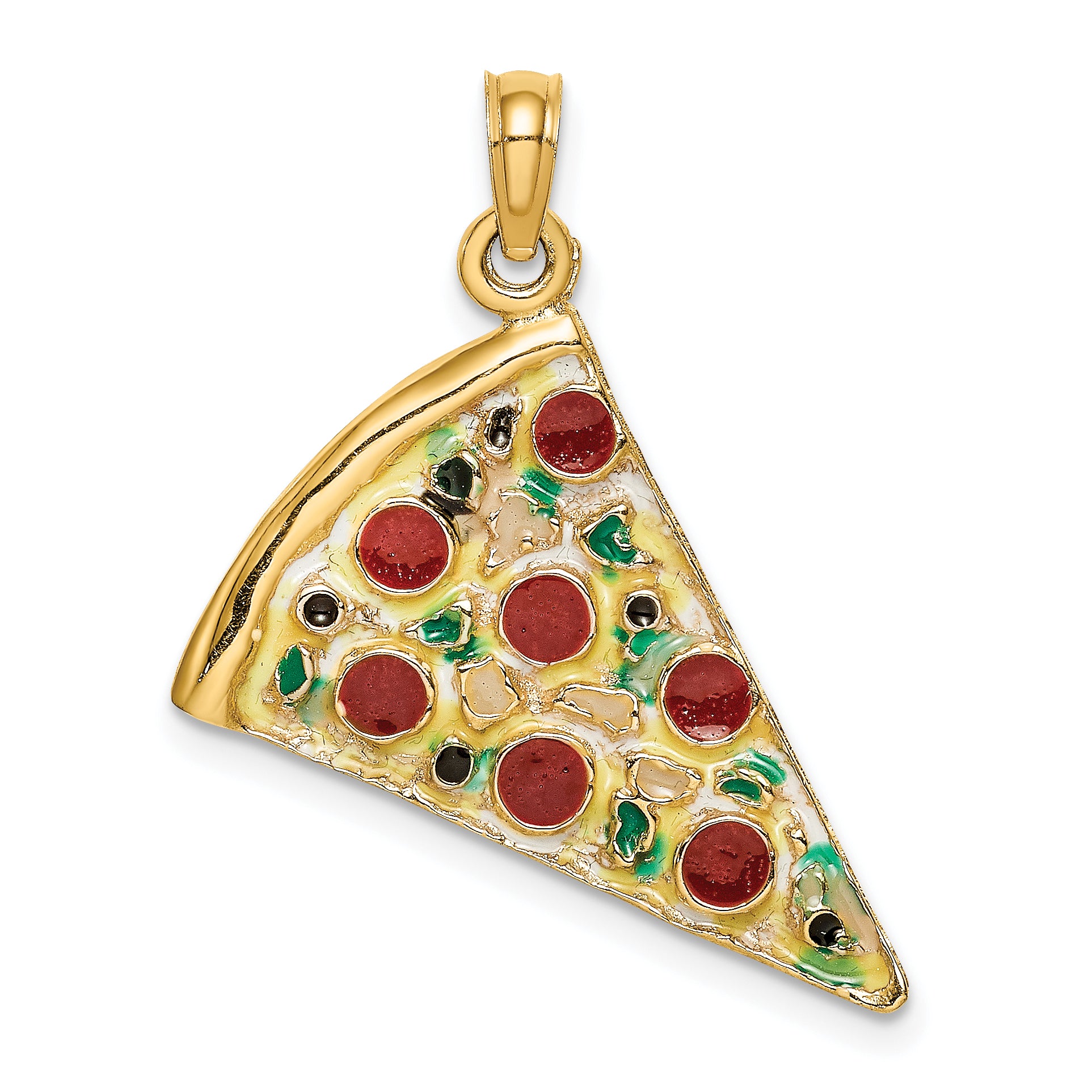 14K Multi-color Enameled Large Pepperoni Pizza Slice Pendant Main image