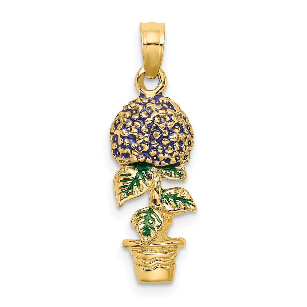 14K 3-D Enameled Lavender Hydrangea Flowers In Pot Charm
