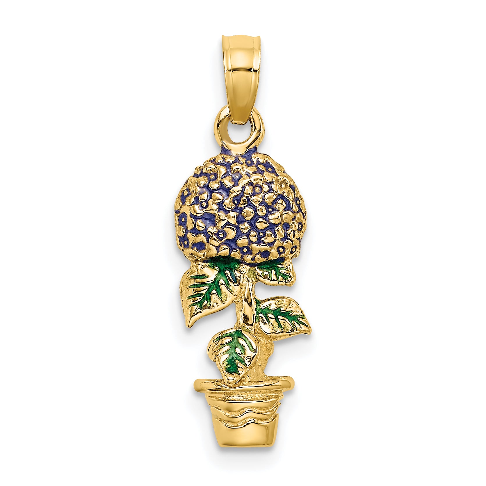 14K 3-D Enameled Lavender Hydrangea Flowers In Pot Charm