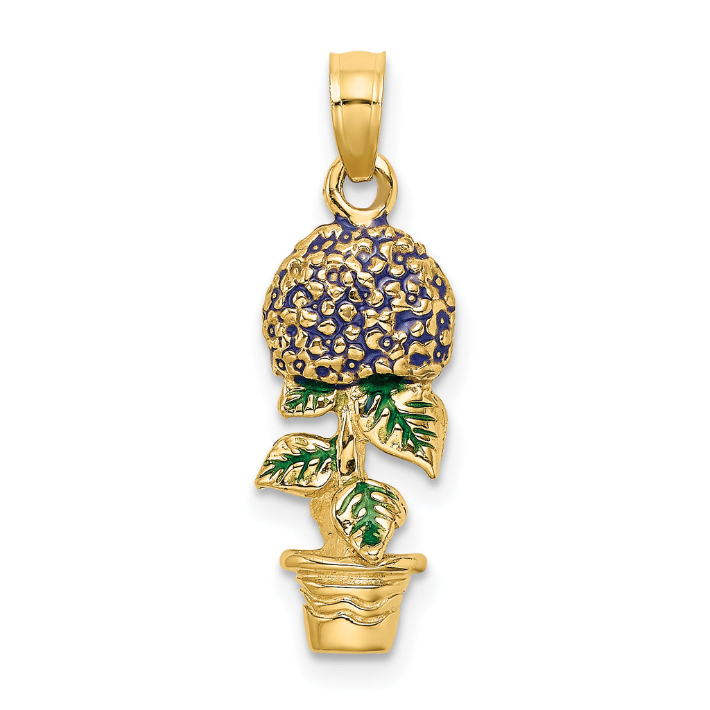 14K 3-D Enameled Lavender Hydrangea Flowers In Pot Charm