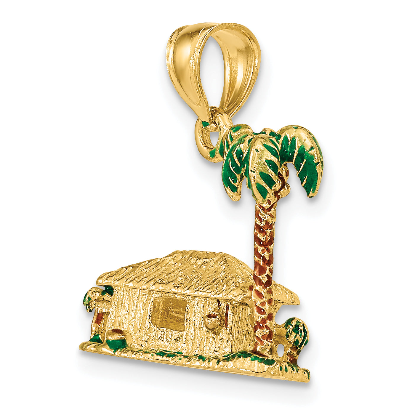 14K 3-D W/Enamel Palm Tree and Hut Charm