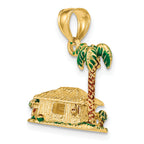 14K 3-D W/Enamel Palm Tree and Hut Charm