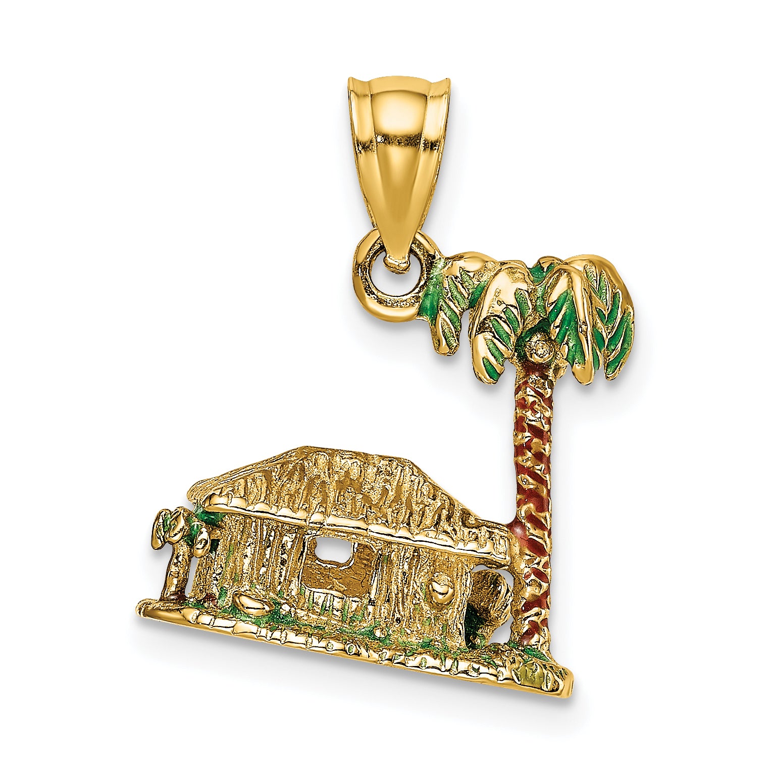 14K 3-D W/Enamel Palm Tree and Hut Charm Main image