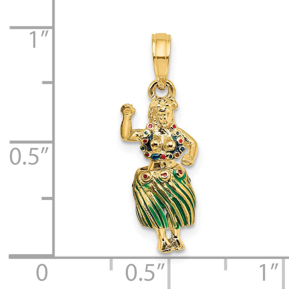 14K 3-D Hula Girl w/ Moveable Grass Skirt Charm