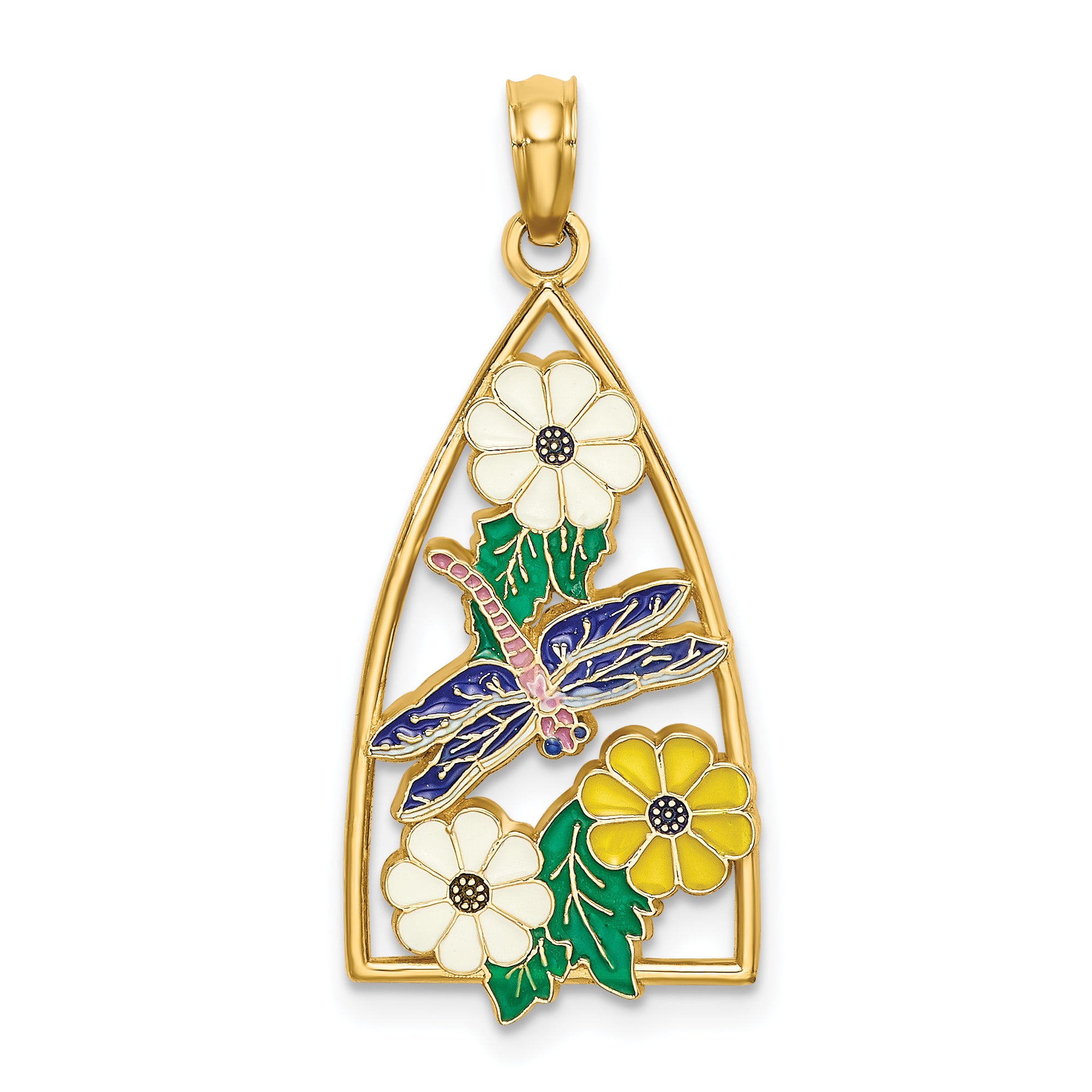 14K Enamel Dragonfly and Flowers Triangle Charm Main image
