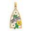 14K Enamel Dragonfly and Flowers Triangle Charm