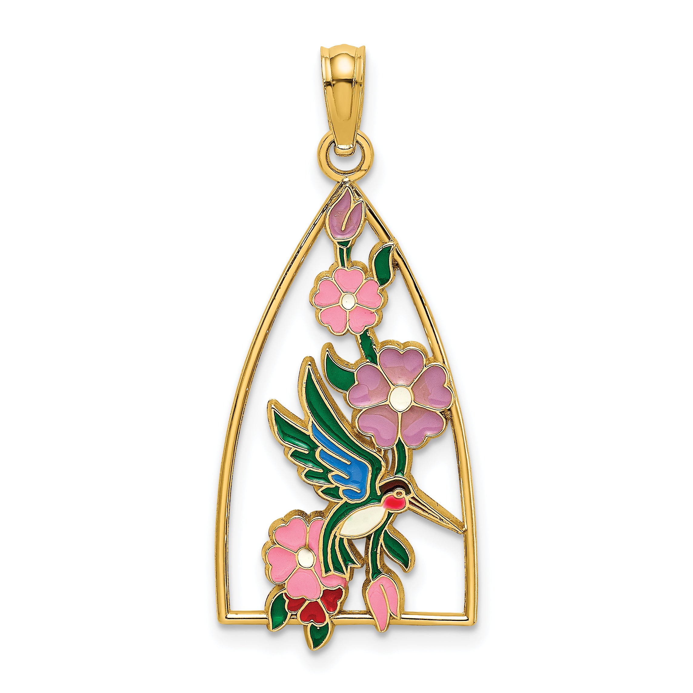 14K w/ Enamel Hummingbird and Flowers Charm Main image
