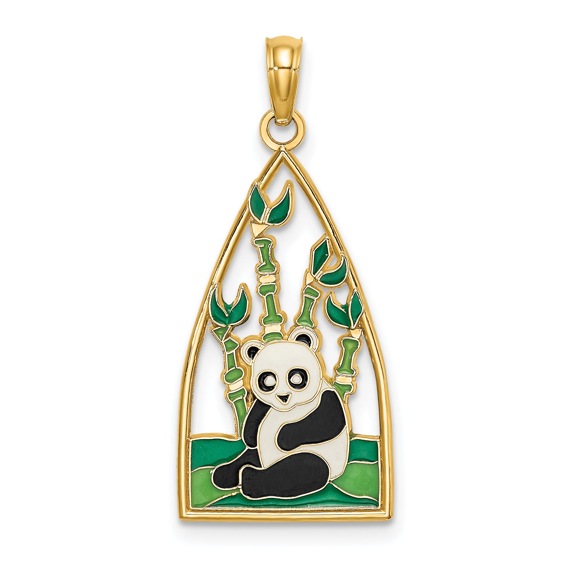 14K Enamel Panda Bear and Bamboo Charm Main image