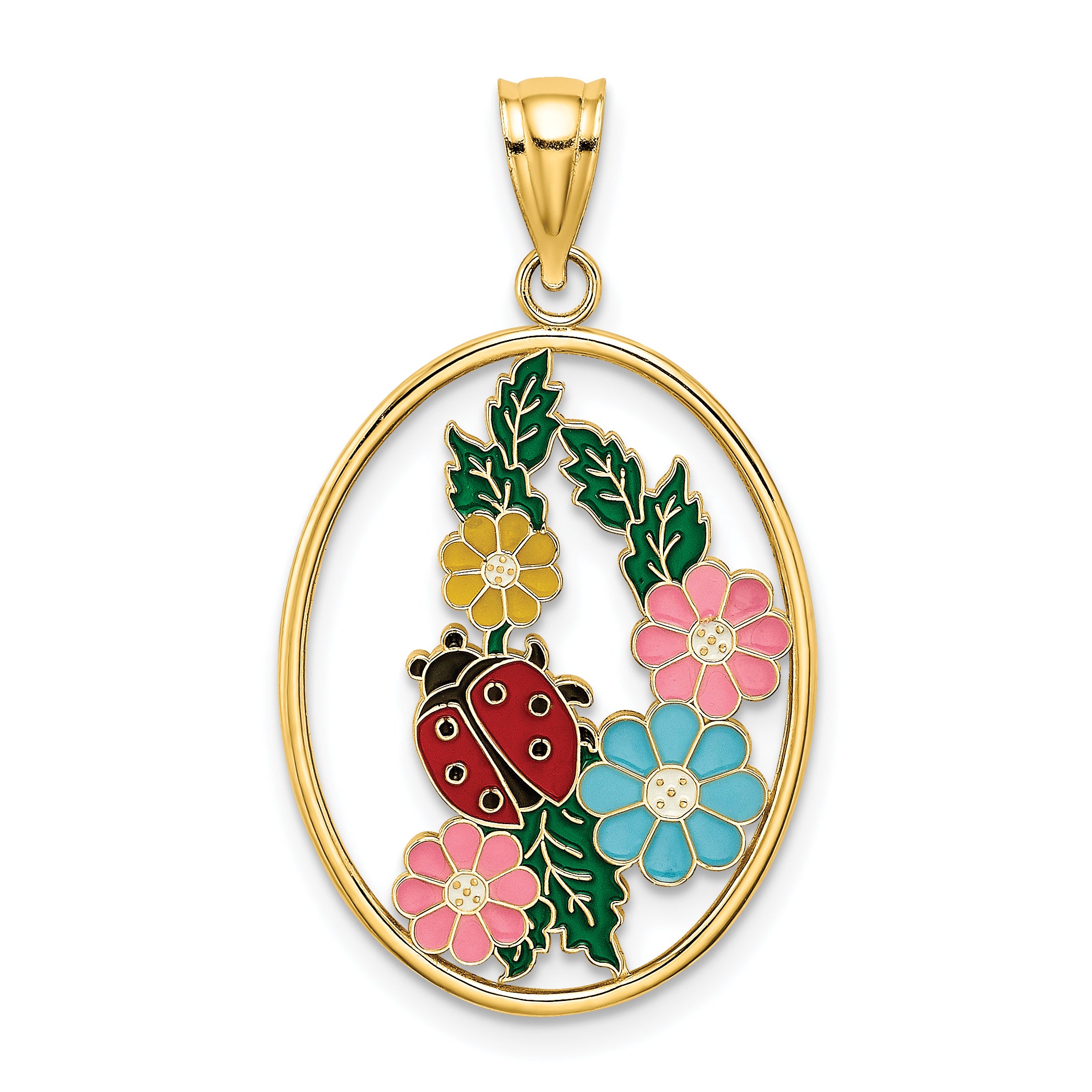 14K Stained Glass w/ Enamel Oval Ladybug Charm Main image
