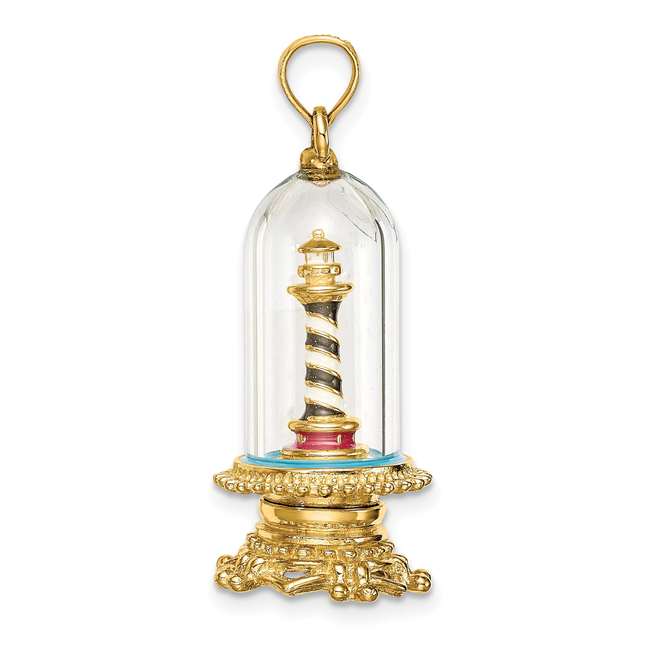 14K 3-D Enamel Lighthouse In Glass Dome Charm Secondary image
