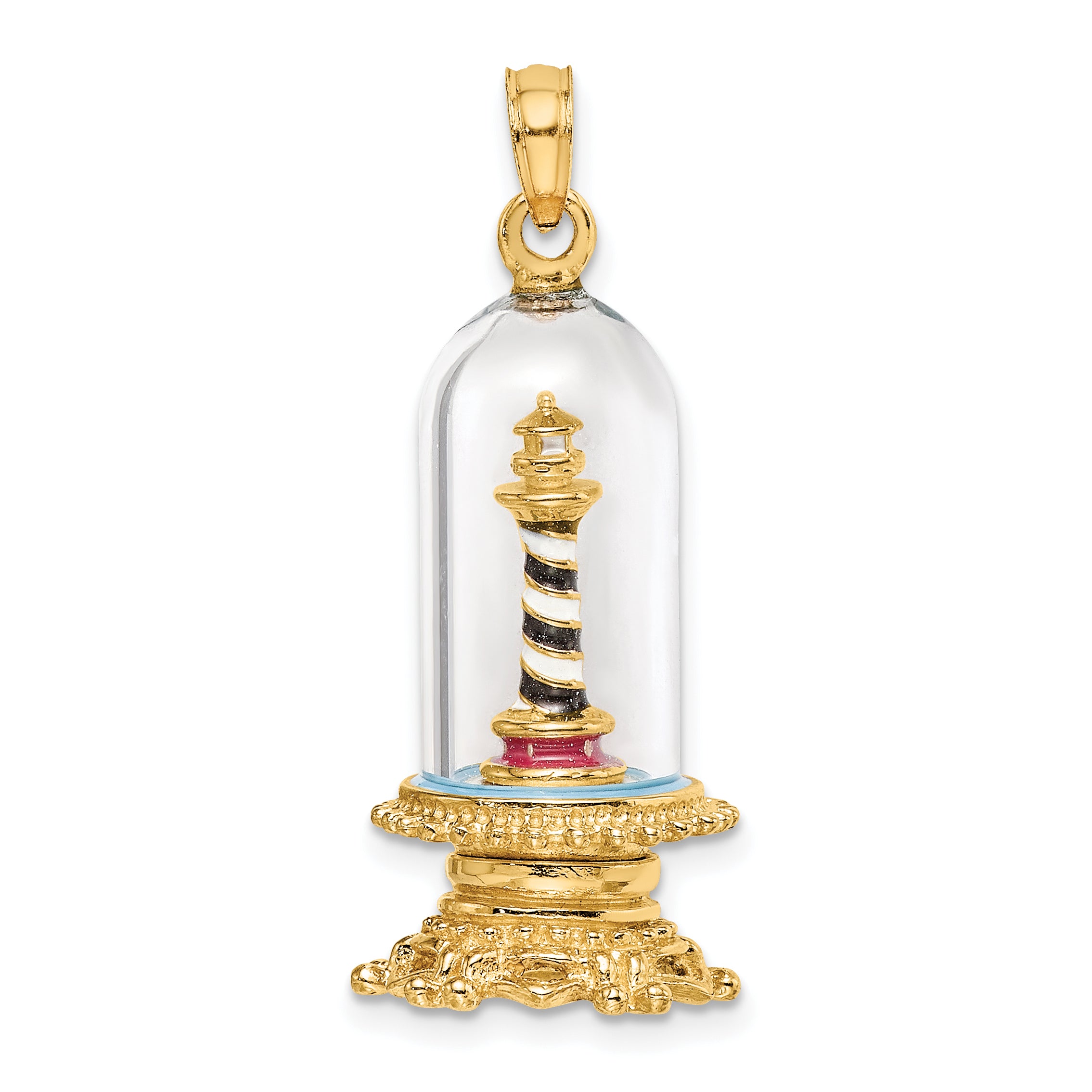 14K 3-D Enamel Lighthouse In Glass Dome Charm Main image