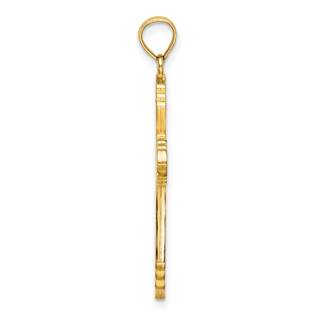 14K 3-D W/ Pink and White Enamel Cross Charm