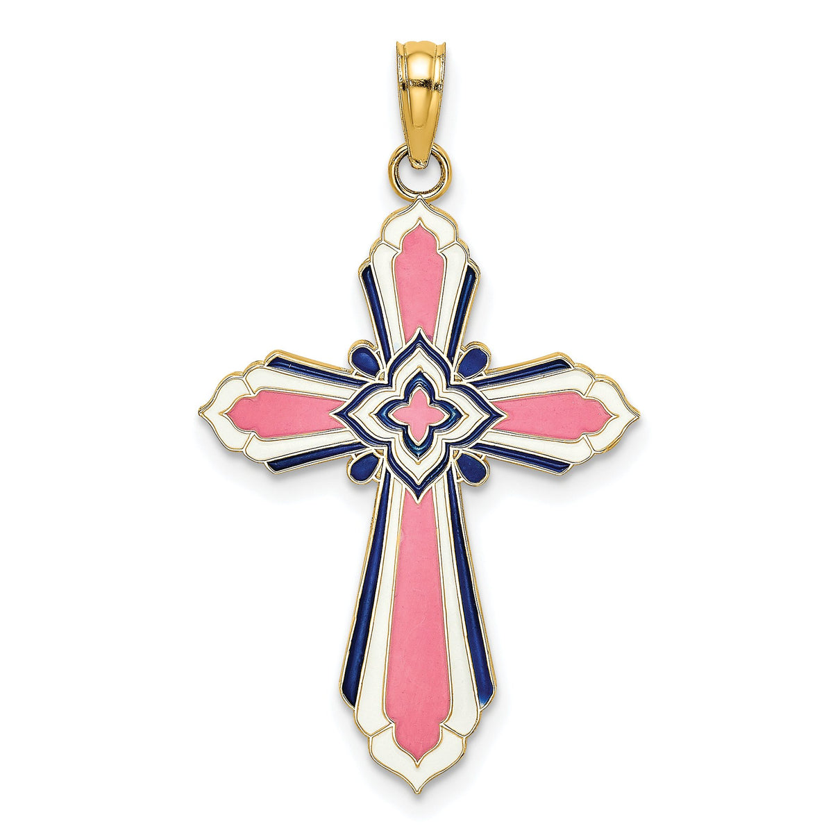 Enamel Cross Charm in 14K Yellow Gold, 28mm Reversible - Sophia Jewelers Main image