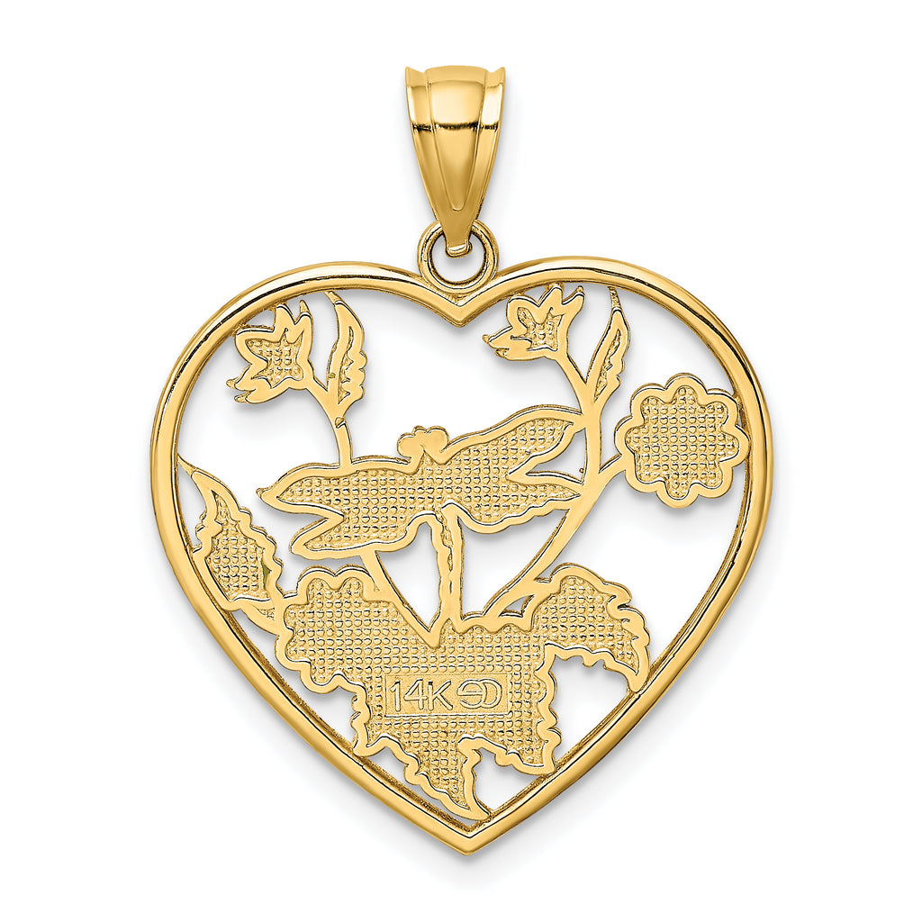 14K Enamel Dragonfly and Flower in Heart Charm