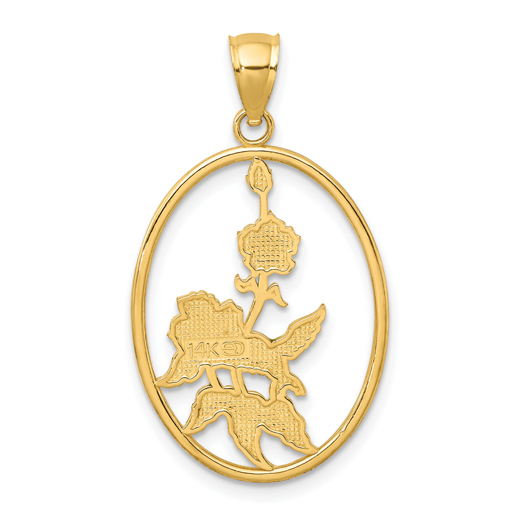 14K w/ Enamel Hummingbird and Flowers In Oval Frame Charm