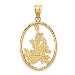 14K Enamel White Butterfly In Oval w/ Orange Flowers Charm