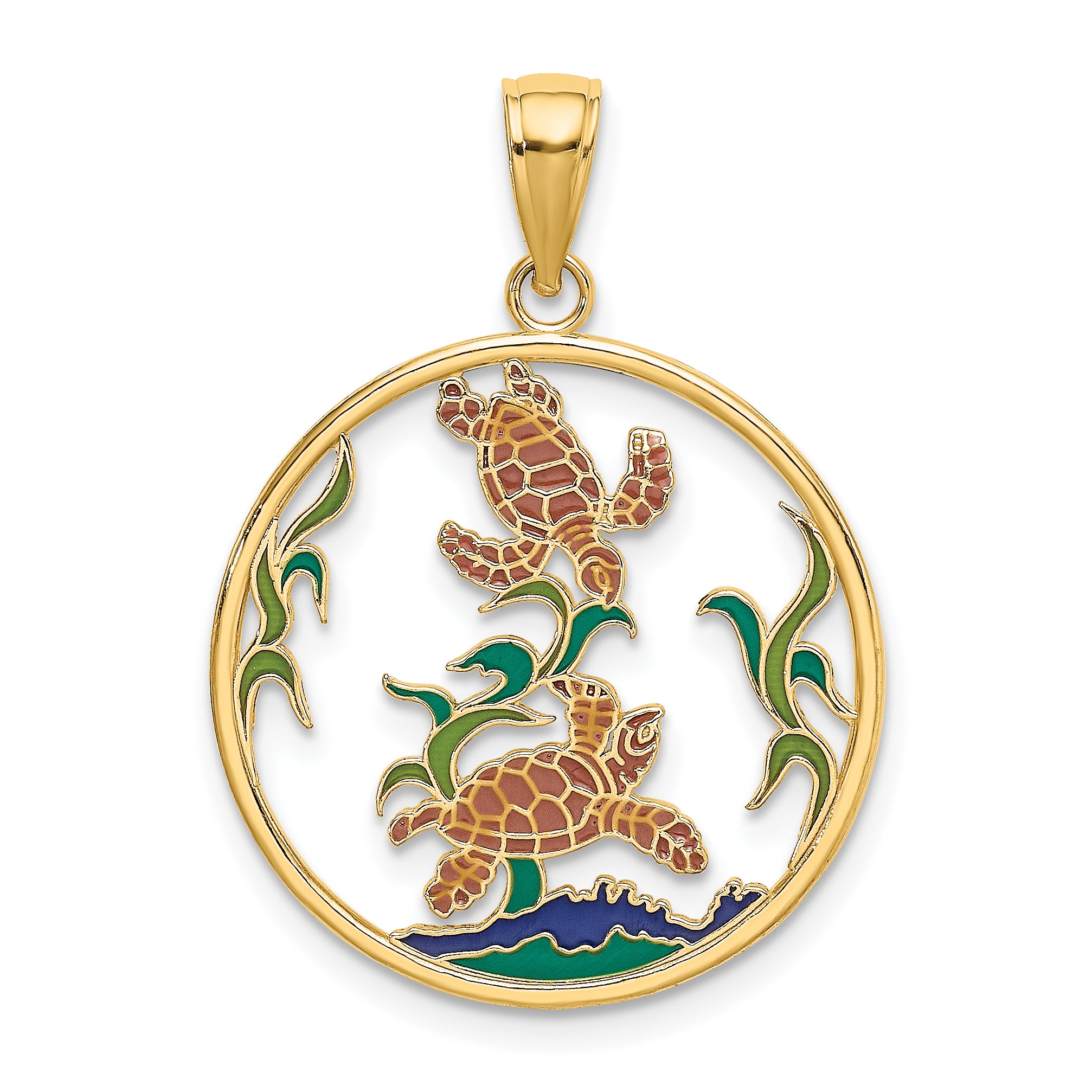 14K Enamel Sea Turtles In Circle Charm Main image