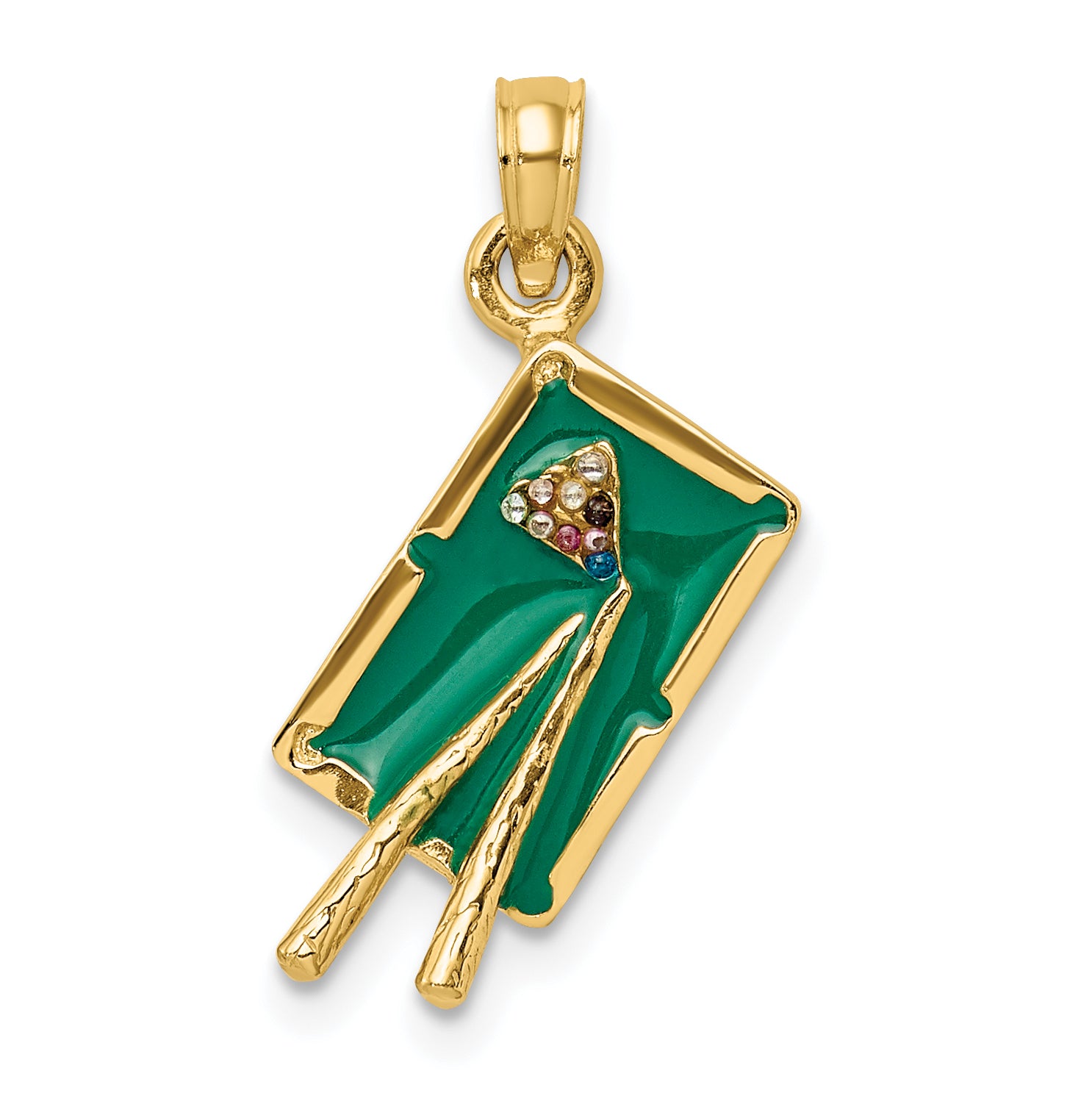 14K W/ Green Enamel 3-D Pool Table Charm Main image