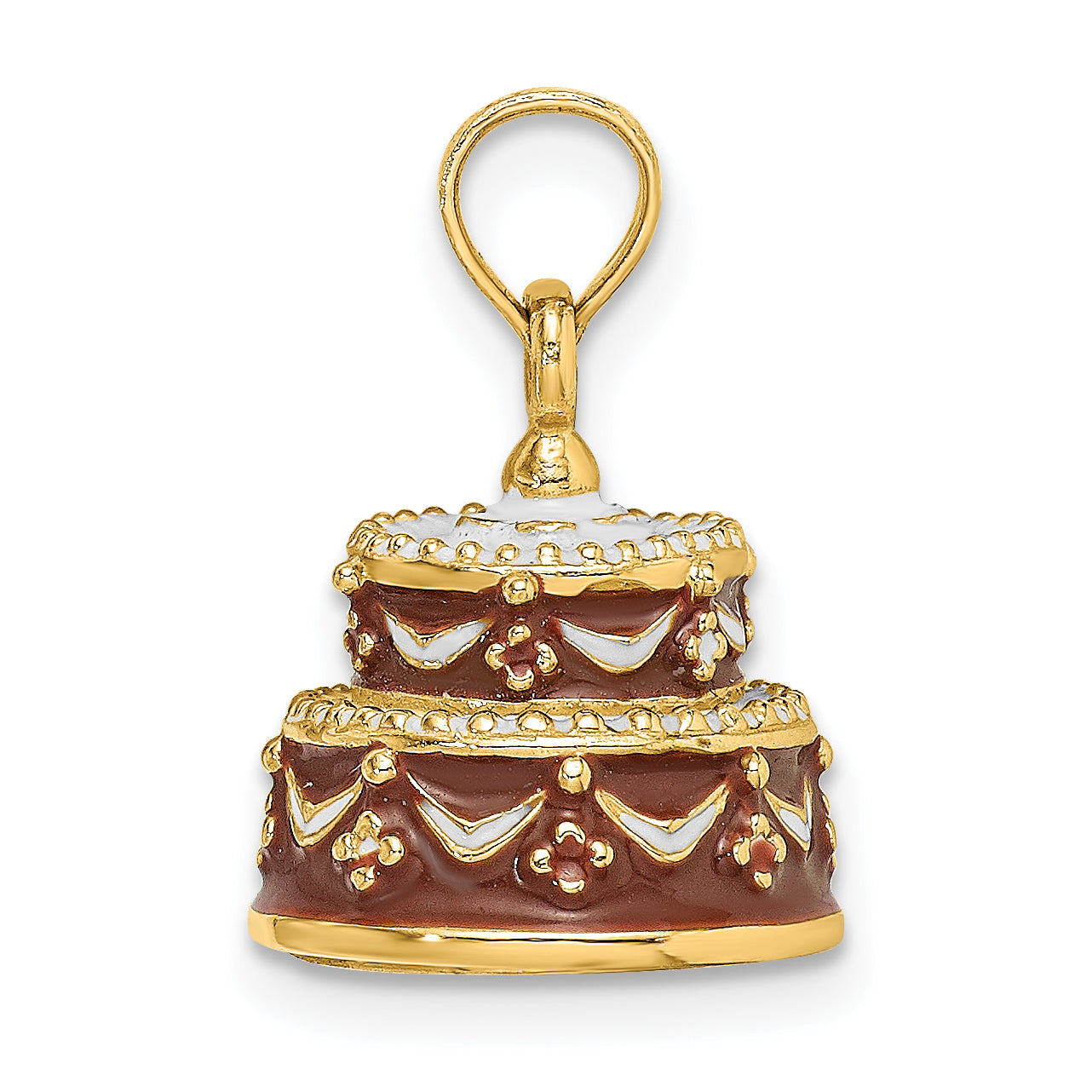 14K 3-D Enameled HAPPY BIRTHDAY Cake w/Brown Frosting Charm Secondary image