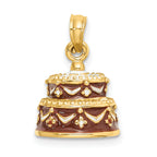 14K 3-D Enameled HAPPY BIRTHDAY Cake w/Brown Frosting Charm