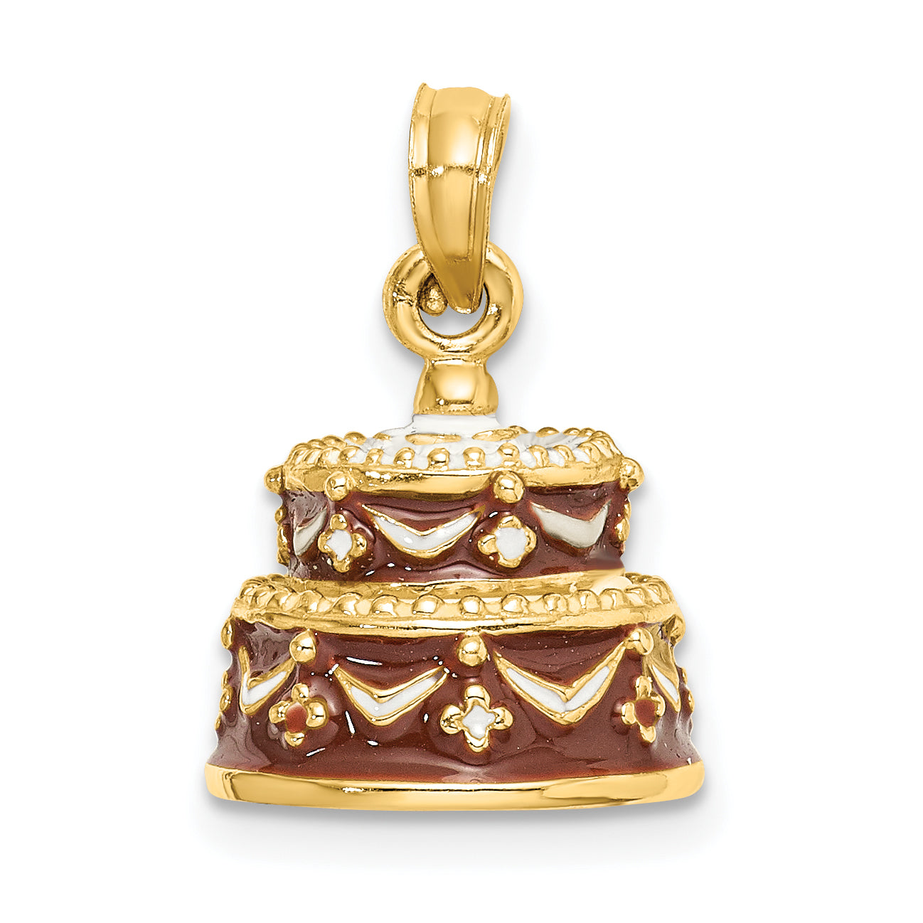 14K 3-D Enameled HAPPY BIRTHDAY Cake w/Brown Frosting Charm Main image