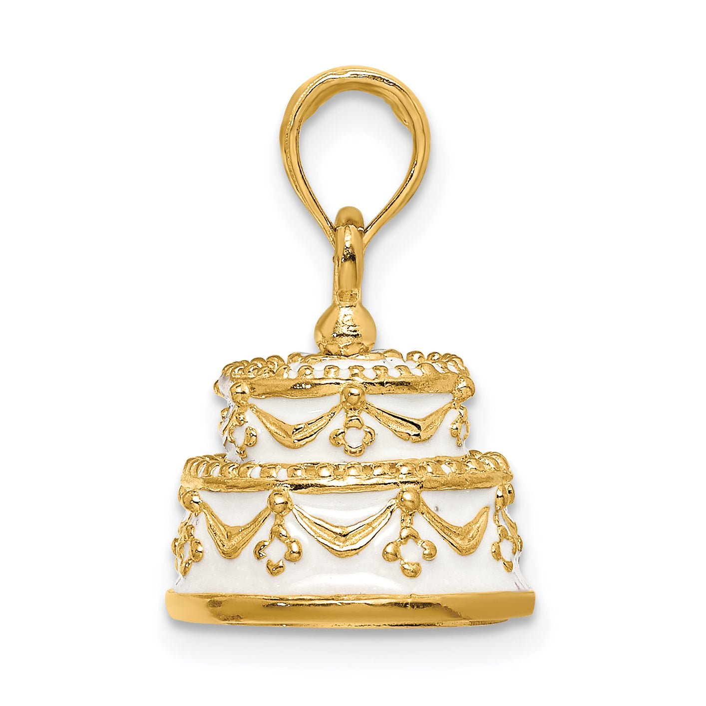 14K Polished Enameled JUST MARRIED 3-D Wedding Cake Pendant Secondary image