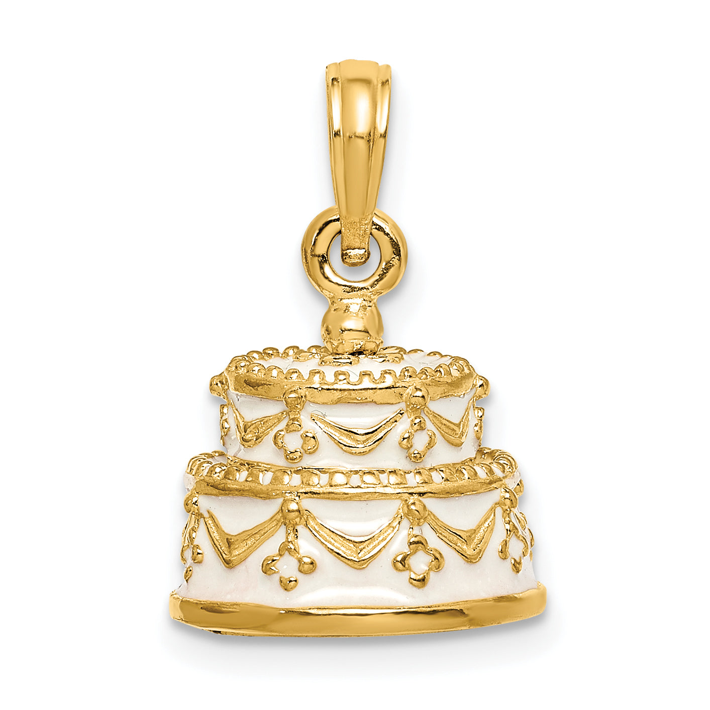 14K Polished Enameled JUST MARRIED 3-D Wedding Cake Pendant Main image