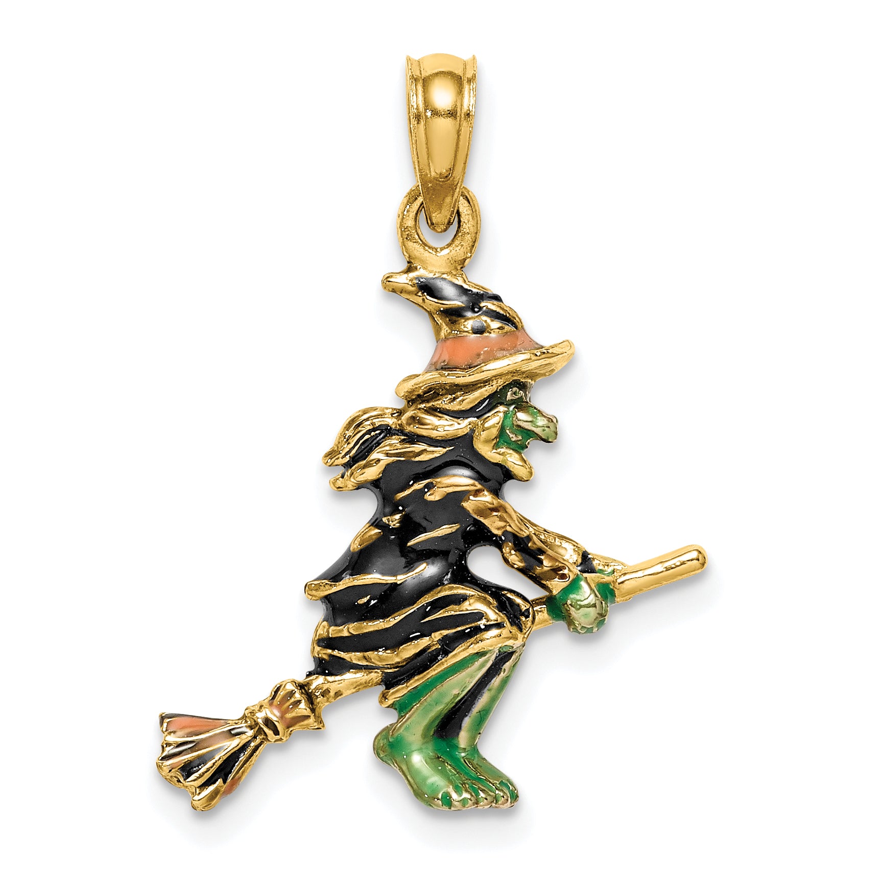 14K 3-D Enameled Witch Flying on Broom Charm Main image