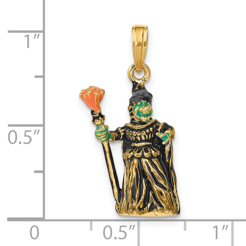 14K 3-D Enameled Witch w/Broom Charm