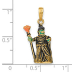 14K 3-D Enameled Witch w/Broom Charm
