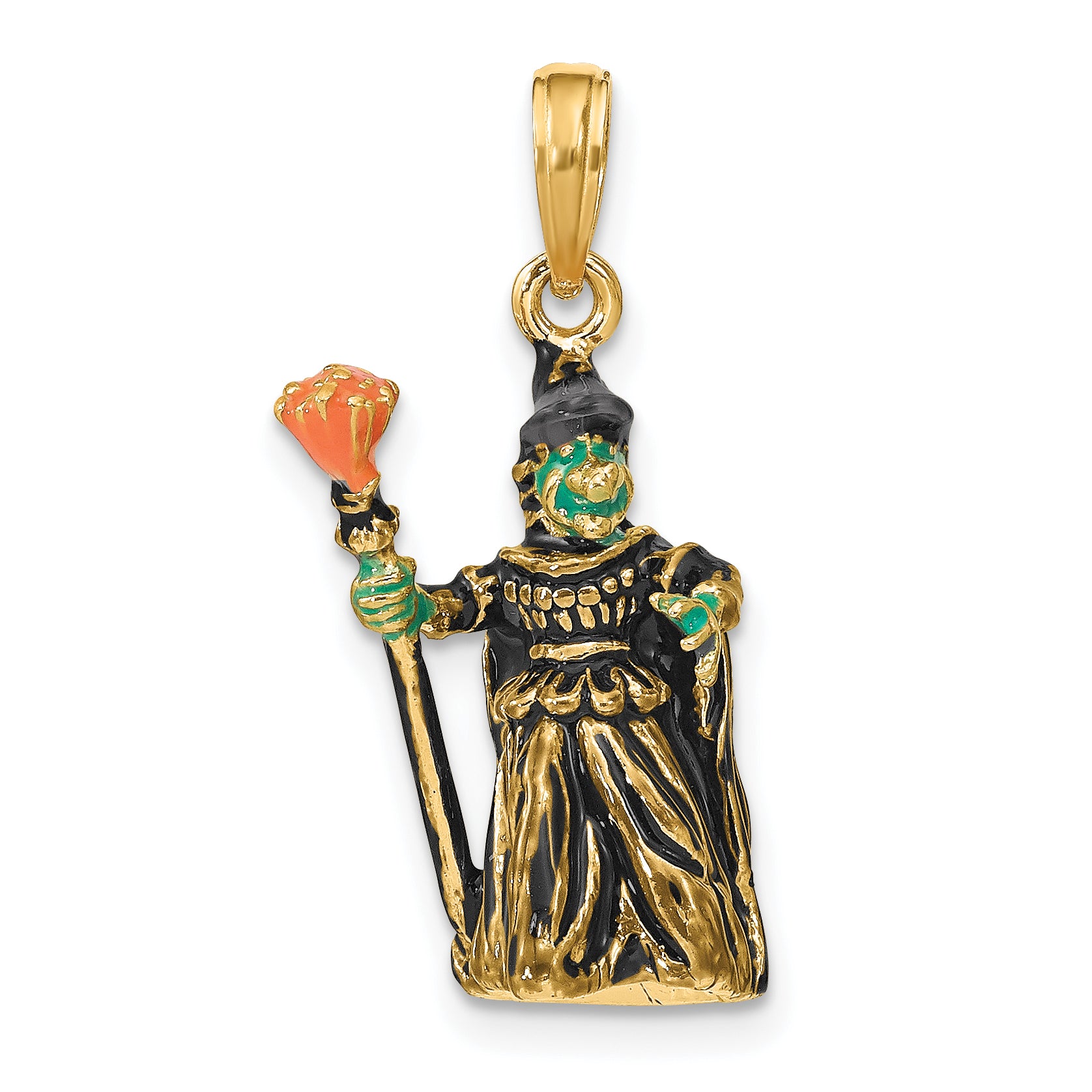 14K 3-D Enameled Witch w/Broom Charm Main image