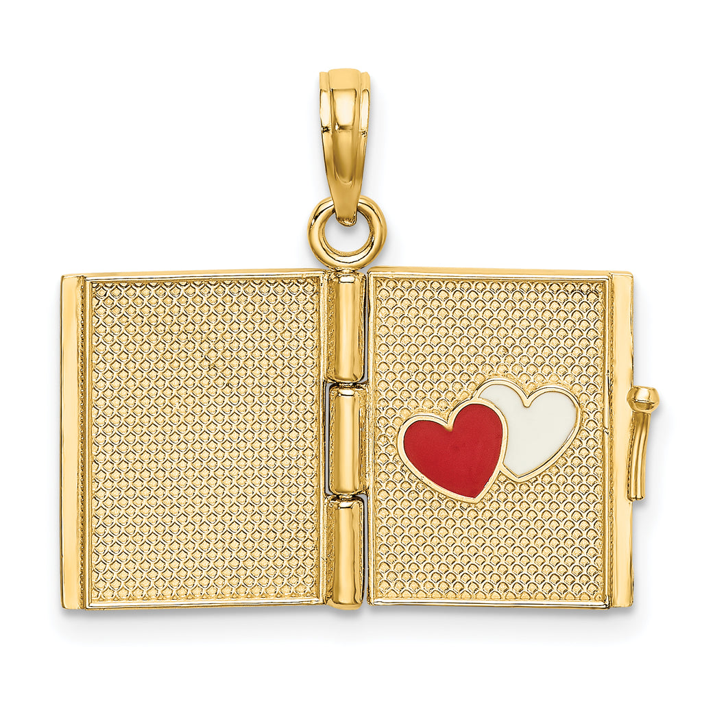 14K Enameled 3D Moveable MY LOVE STORY Book Pendant