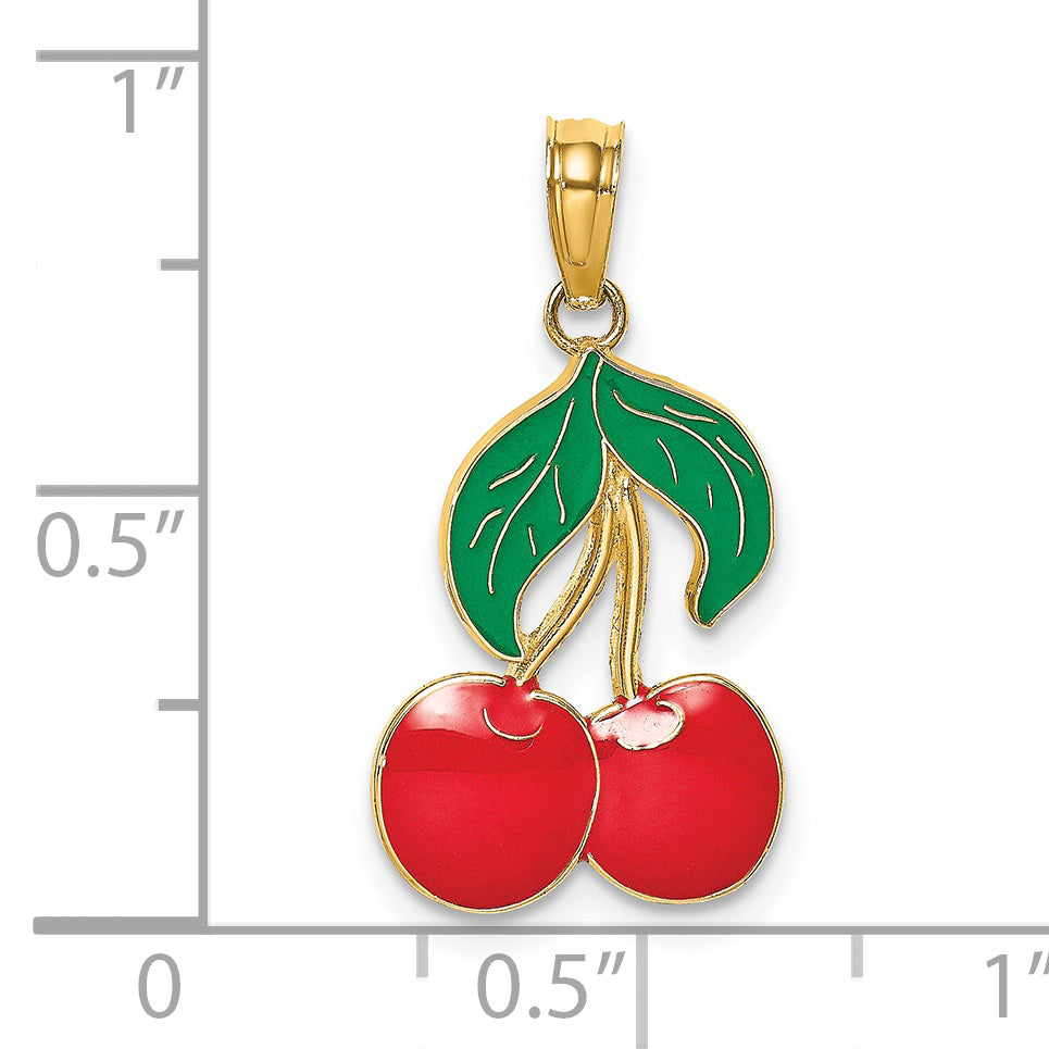 14K W/ Enamel Cherries With  Leaf Charm