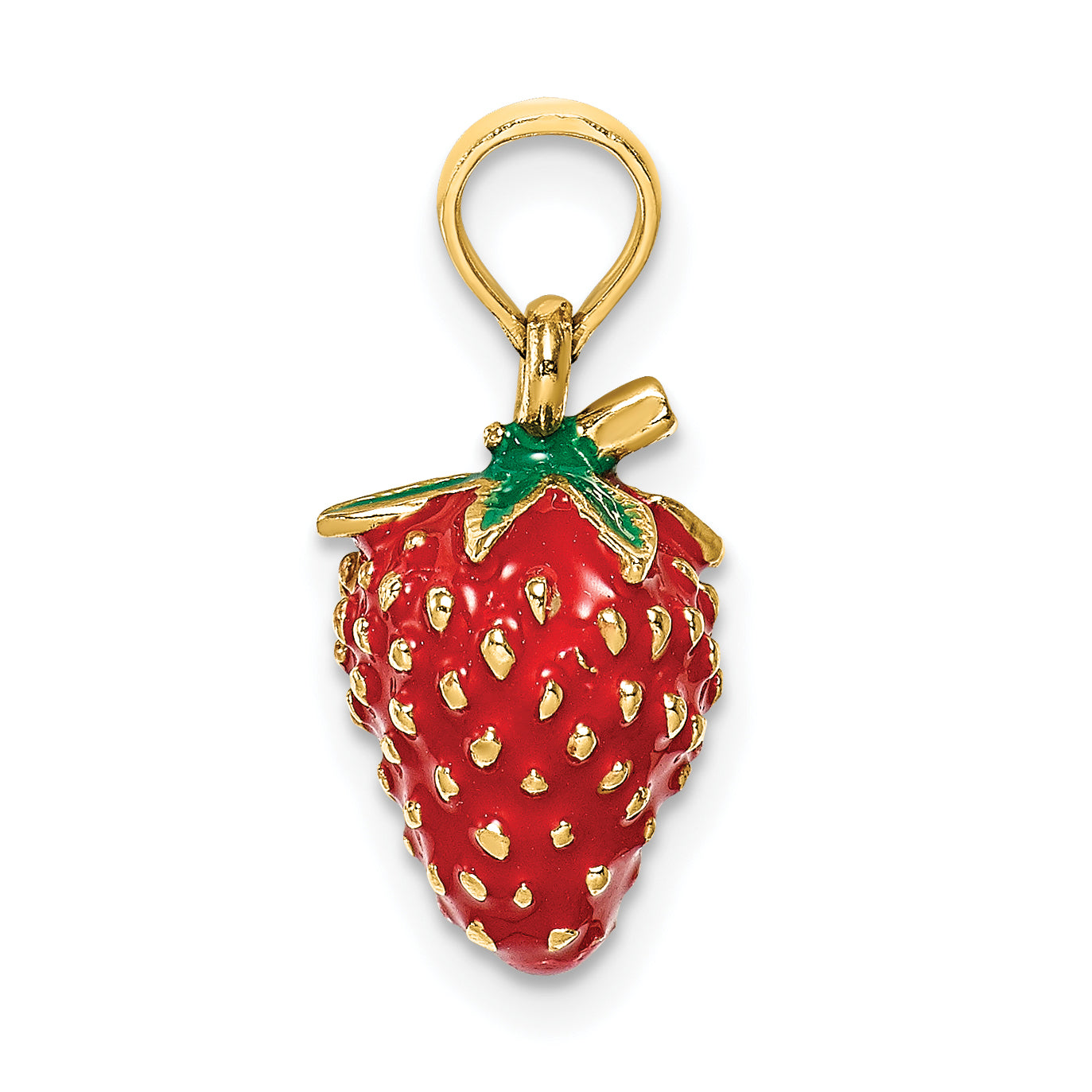 14K W/ Enamel 3-D Strawberry and Leaf Charm