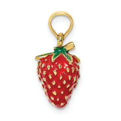 14K W/ Enamel 3-D Strawberry and Leaf Charm